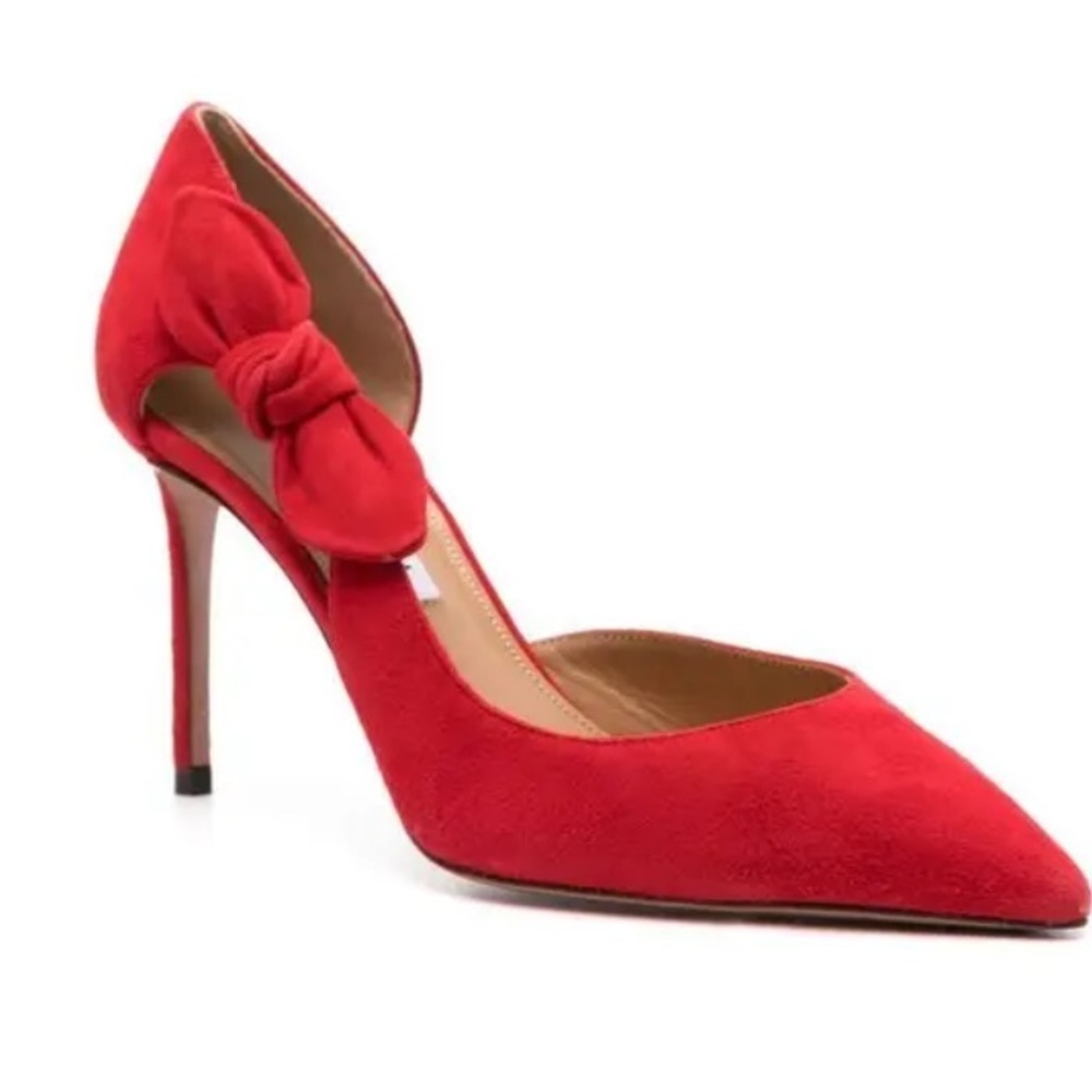 NWT AQUAZZURA Red Bow Tie Pointed toe Pumps size EU 39.5